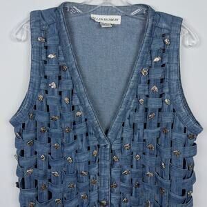 Vintage Ellen Richman Women's Denim Vest Western Silver Charms Size S